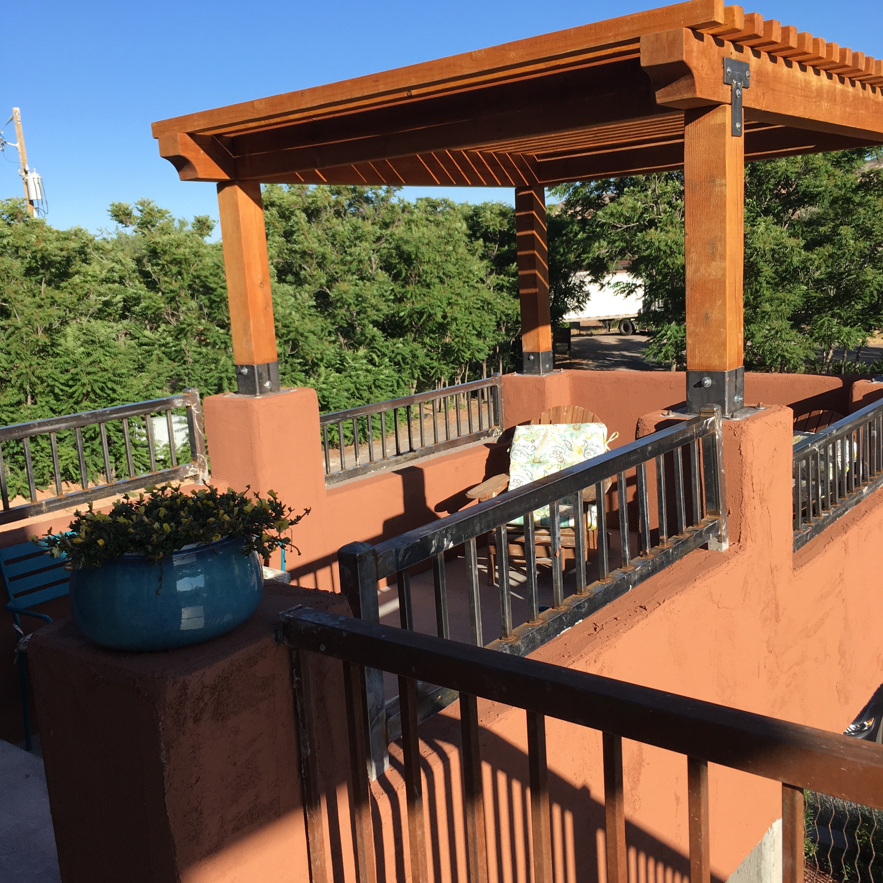 Pergola and terracotta patio at La Posada Pintada