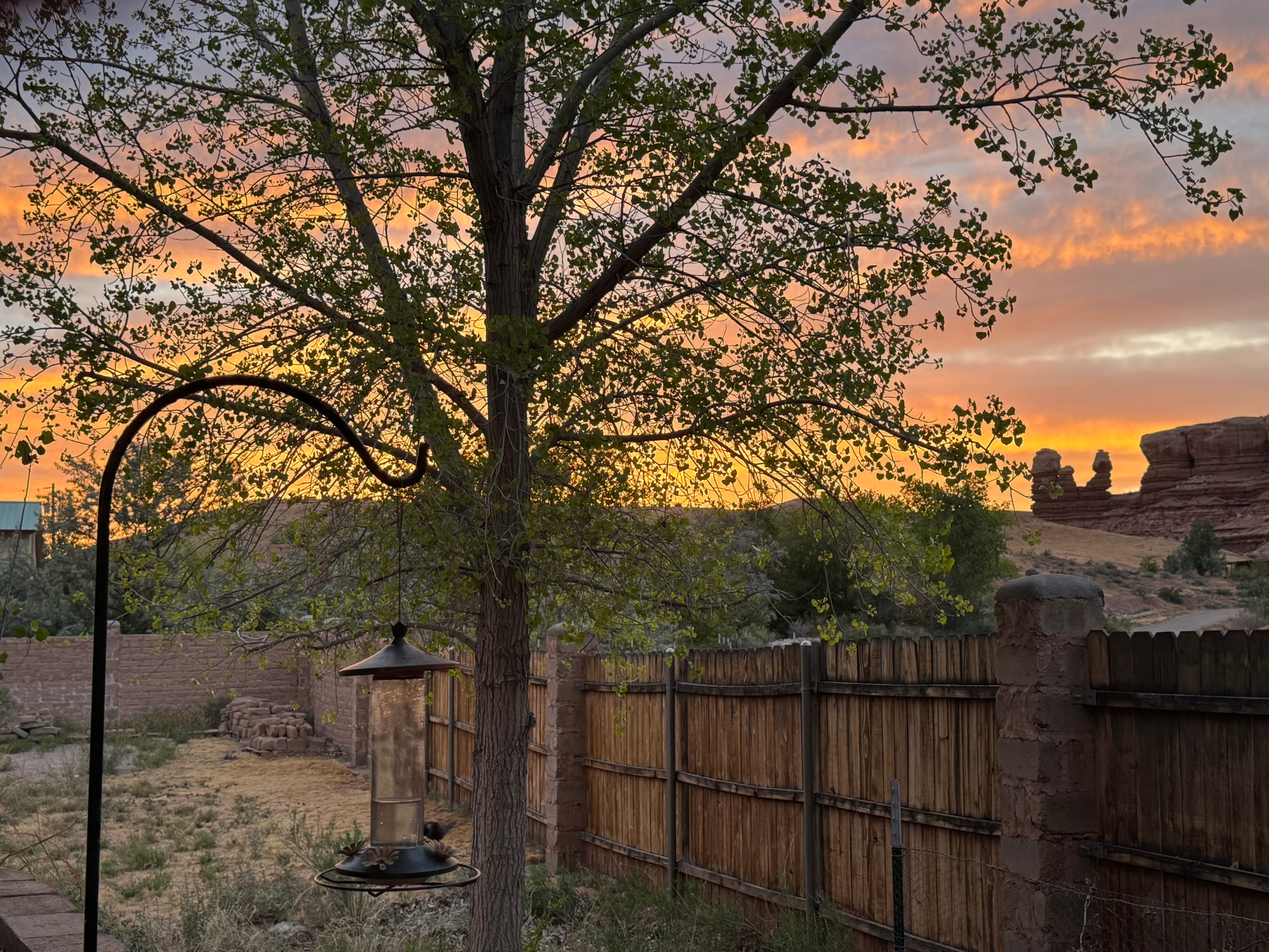 Sunset view with red rock formations from La Posada Pintada